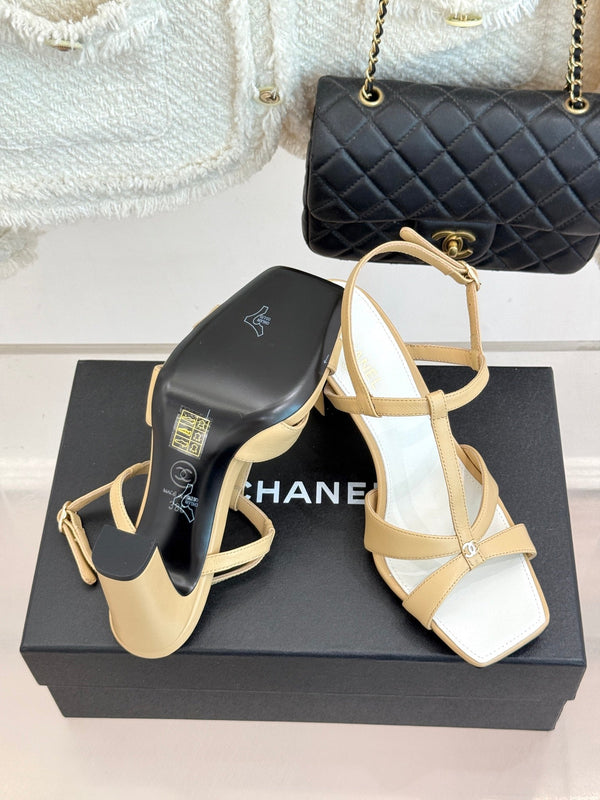 CC 26A Strappy Stiletto Sandals Beige Leather 878668