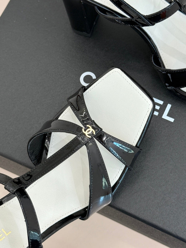 CC 26A Strappy Stiletto Sandals Black Patent Leather 878667