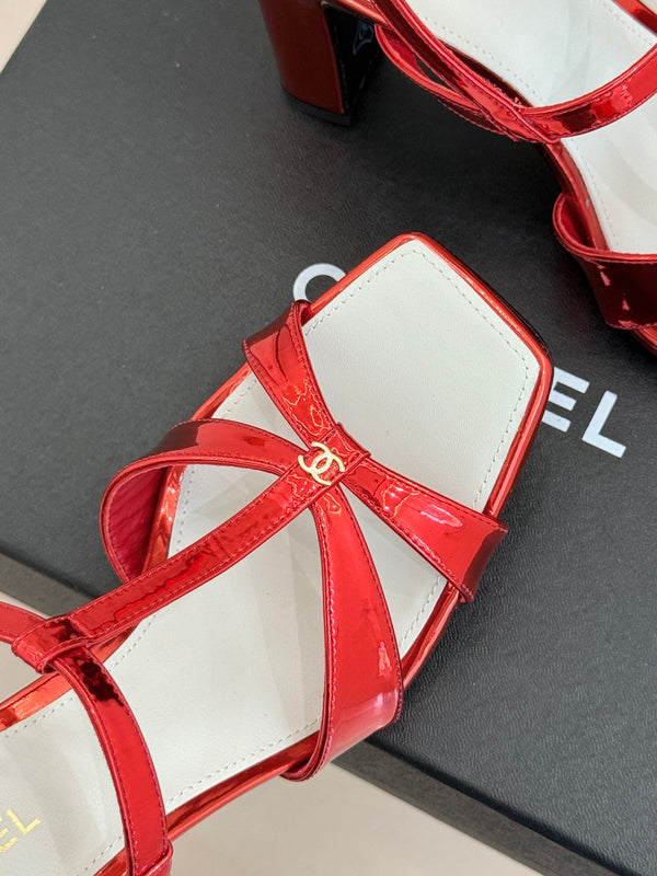 CC 26A Strappy Stiletto Sandals Red Patent Leather 878666