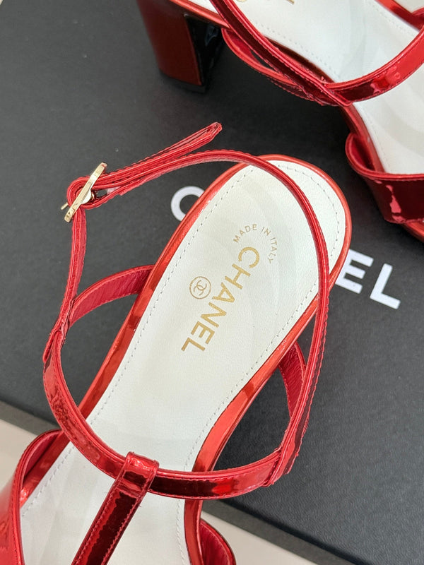 CC 26A Strappy Stiletto Sandals Red Patent Leather 878666