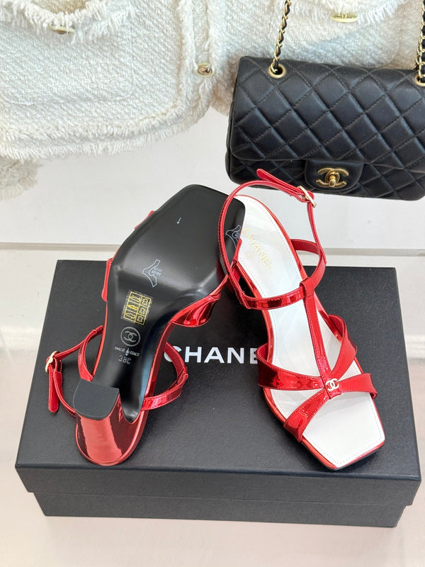 CC 26A Strappy Stiletto Sandals Red Patent Leather 878666