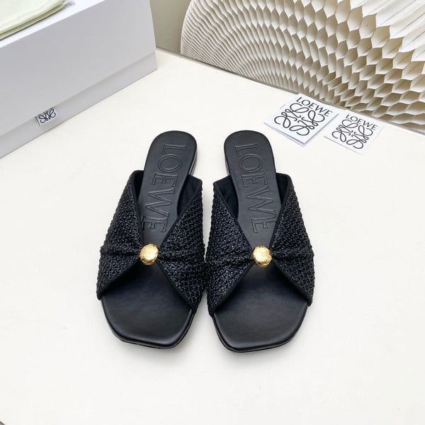 Loew Pebble Soft Slides Black Lambskin Leather 881383