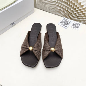 Loew Pebble Soft Slides Brown Lambskin Leather 881382