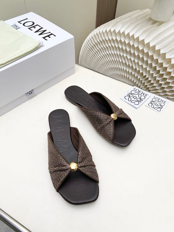 Loew Pebble Soft Slides Brown Lambskin Leather 881382