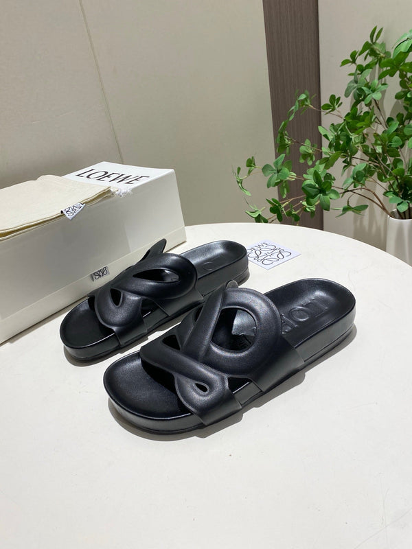 Loew Ease Monogram Slides Black Lambskin Leather 881378