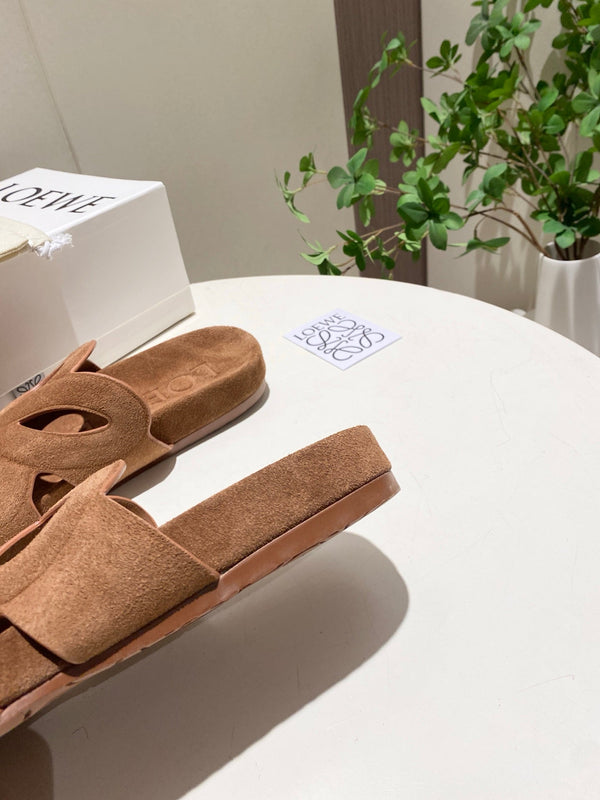 Loew Ease Monogram Slides Brown Suede Leather 881376