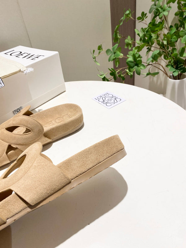 Loew Ease Monogram Slides Beige Suede Leather 881375