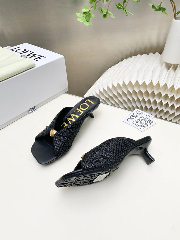 Loew Pebble Soft Sandals Black Lambskin Leather 881365
