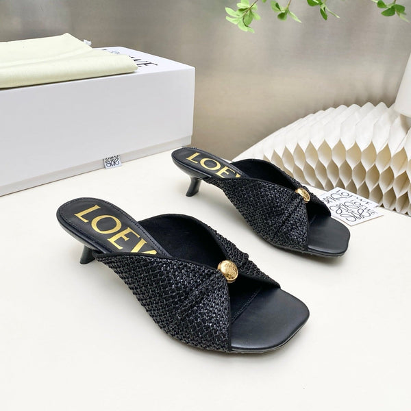 Loew Pebble Soft Sandals Black Lambskin Leather 881365