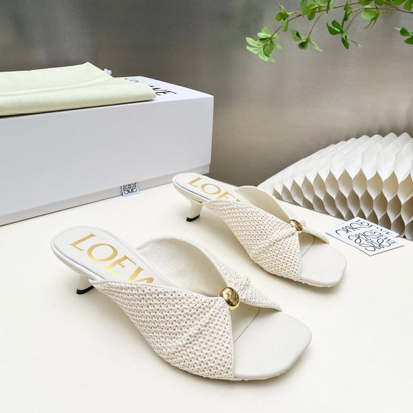 Loew Pebble Soft Sandals White Lambskin Leather 881364