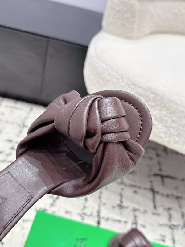 BV Knot Mule Sandals 9cm Chocolate Lambskin Leather 880936