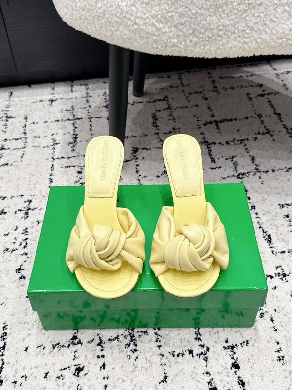 BV Knot Mule Sandals 9cm Yellow Lambskin Leather 880933