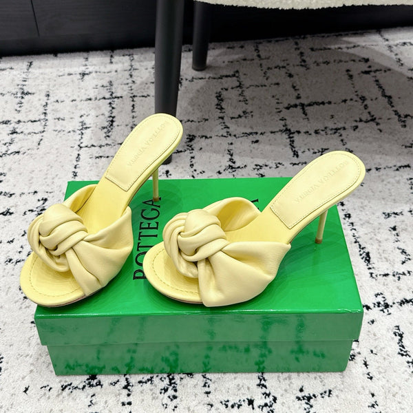 BV Knot Mule Sandals 9cm Yellow Lambskin Leather 880933