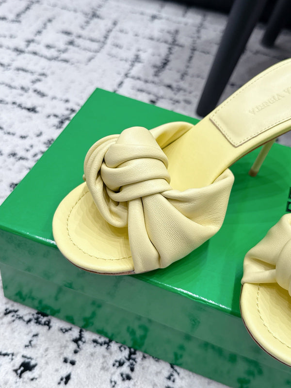 BV Knot Mule Sandals 9cm Yellow Lambskin Leather 880933