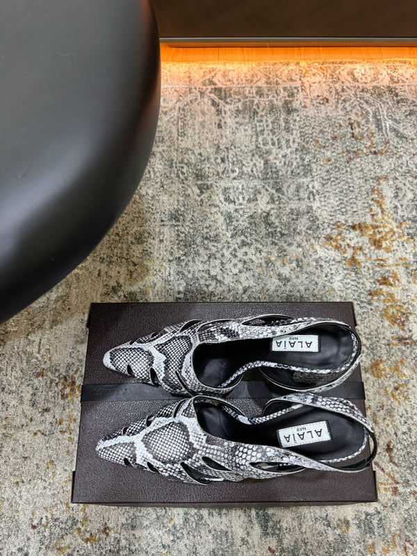 Alaia Snake Print Slingback Pumps 9.5cm Grey Cowhide 881559