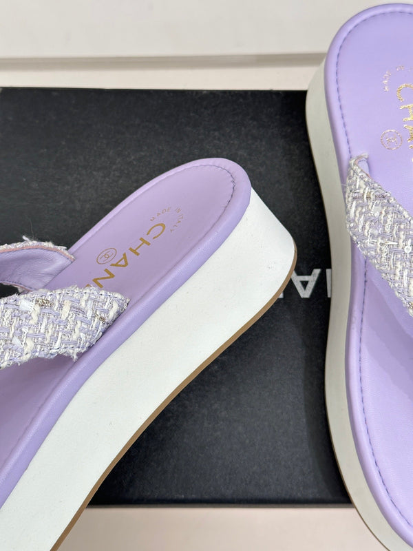 CC Crystal Logo Platform Thong Sandals Purple Tweed 887783