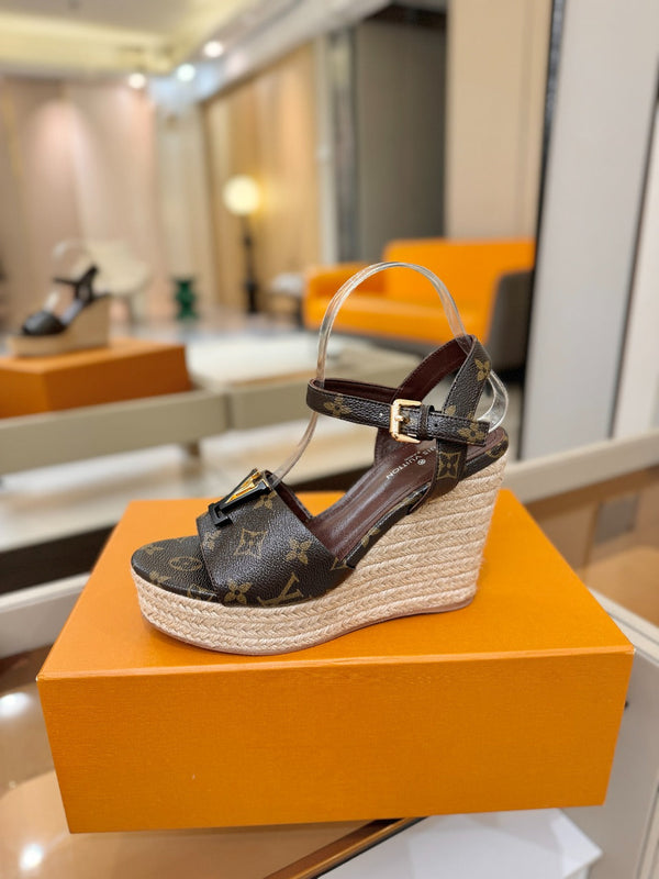 LV Starboard Wedge Sandals Brown Monogram Leather 888646