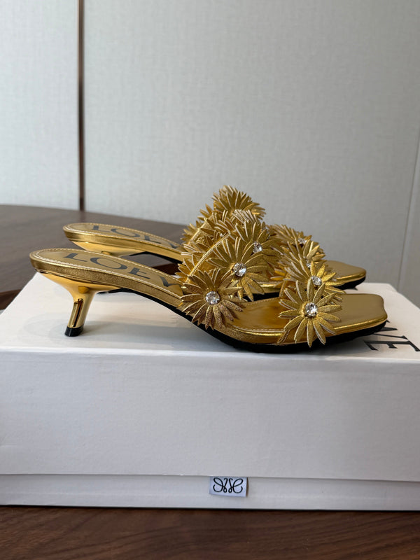 Loew Paula's Ibiza Petal Flower Sandals Metallic Gold Leather 889900