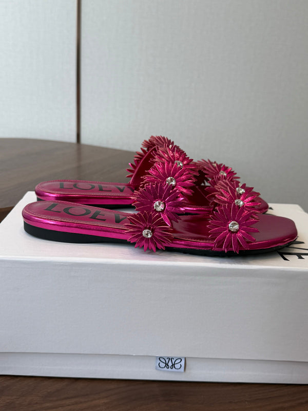 Loew Paula's Ibiza Petal Flower Flat Sandals Pink Leather 889892