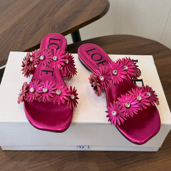 Loew Paula's Ibiza Petal Flower Flat Sandals Pink Leather 889892