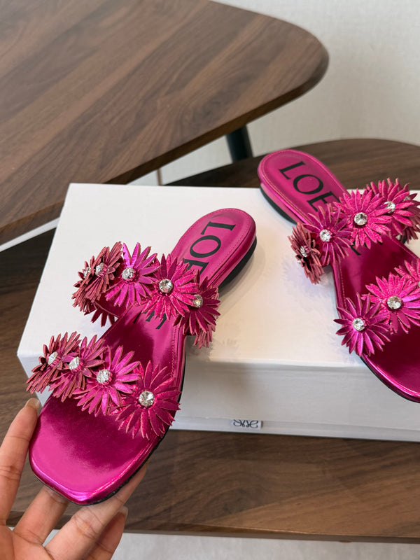 Loew Paula's Ibiza Petal Flower Flat Sandals Pink Leather 889892