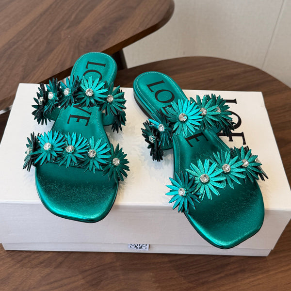 Loew Paula's Ibiza Petal Flower Flat Sandals Turquoise Leather 889890