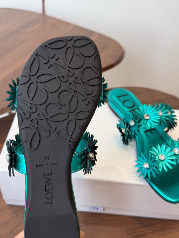 Loew Paula's Ibiza Petal Flower Flat Sandals Turquoise Leather 889890