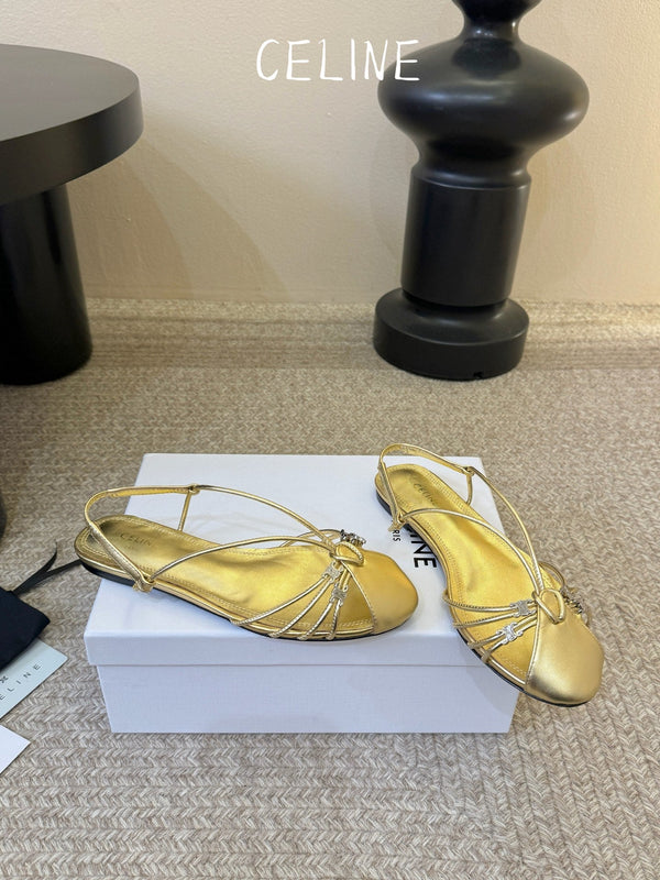 CL Gelie Flat Sandals Gold Metallic Calfskin Leater 891052