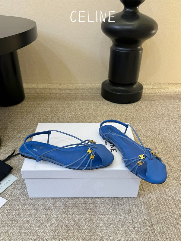CL Gelie Flat Sandals Blue Calfskin Leather 891050