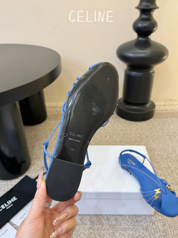 CL Gelie Flat Sandals Blue Calfskin Leather 891050
