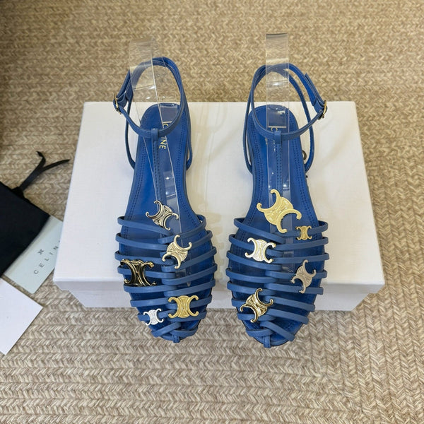 CL Triomphe Ankle Strap Sandals Blue Calfskin Leather 891057