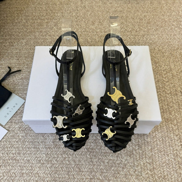 CL Triomphe Ankle Strap Sandals Black Calfskin Leather 891054
