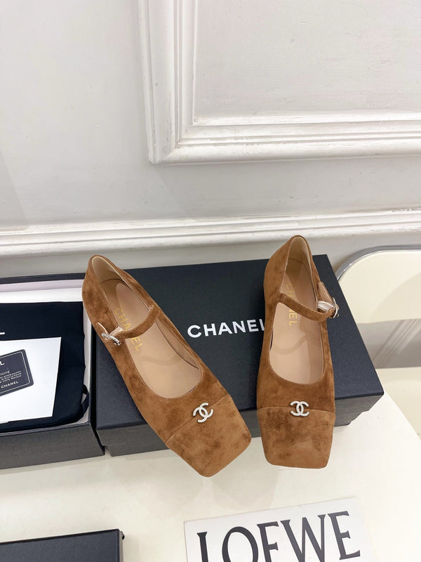 CC Square Toe Mary Jane Flats 2.5cm Brown Suede 891751