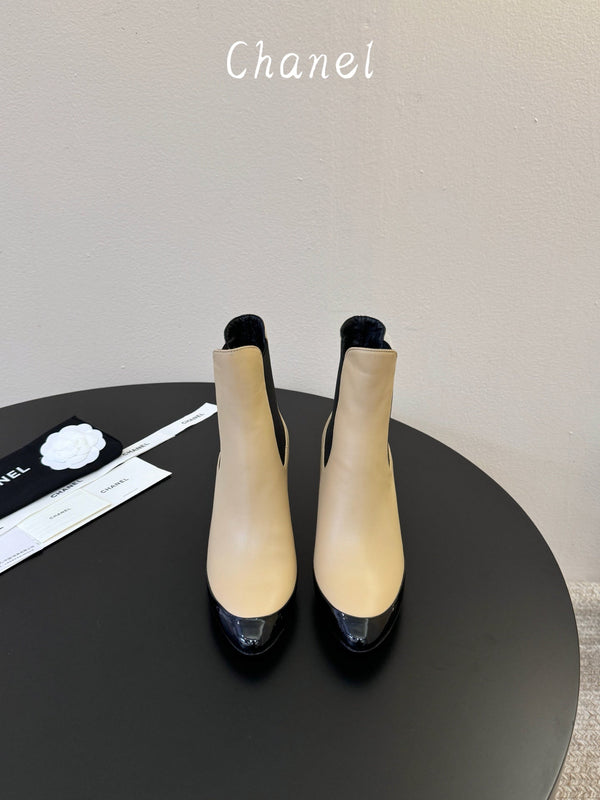 CC Stiletto Ankle Boots Beige Lambskin Leather 890933
