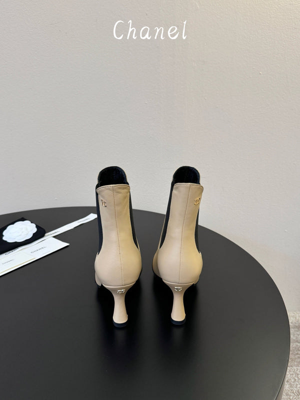 CC Stiletto Ankle Boots Beige Lambskin Leather 890933