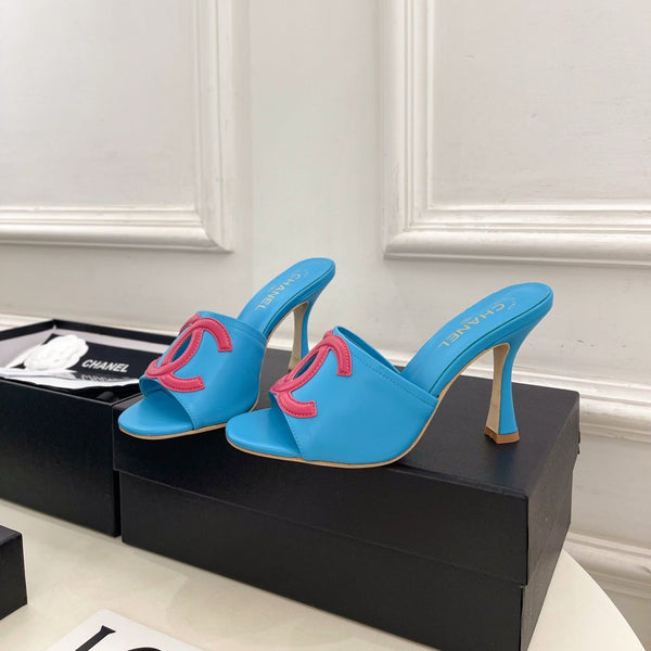 CC Double C Mules 9.5cm Blue Pink Leather 891680