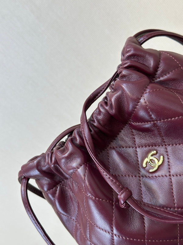 CC Drawstring Bag 22cm Burgundy Lambskin Leather