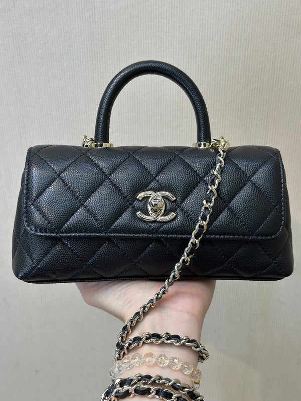 CC Coco Handle Bag 21cm Grained Calfskin Leather