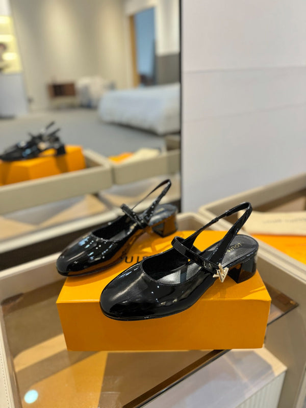 LV Romy Slingback Pumps Black Patent Leather 893596