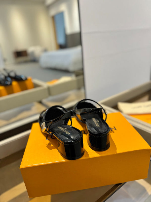 LV Romy Slingback Pumps Black Patent Leather 893596