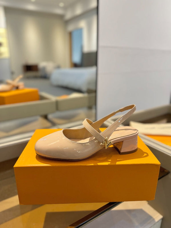 LV Romy Slingback Pumps Beige Patent Leather 893595