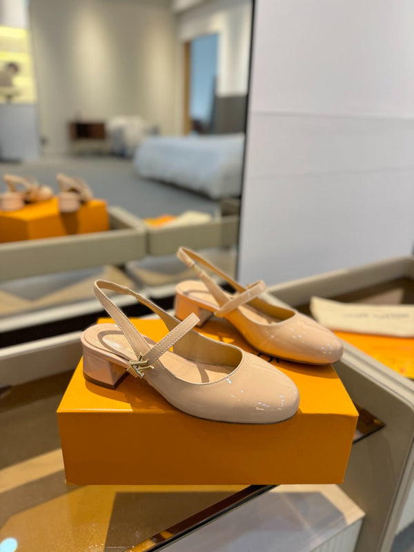 LV Romy Slingback Pumps Beige Patent Leather 893595