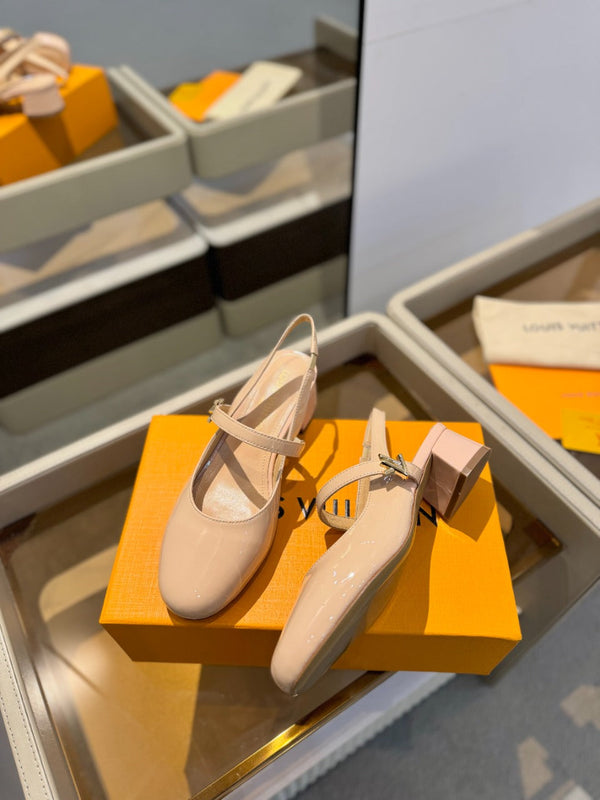 LV Romy Slingback Pumps Beige Patent Leather 893595