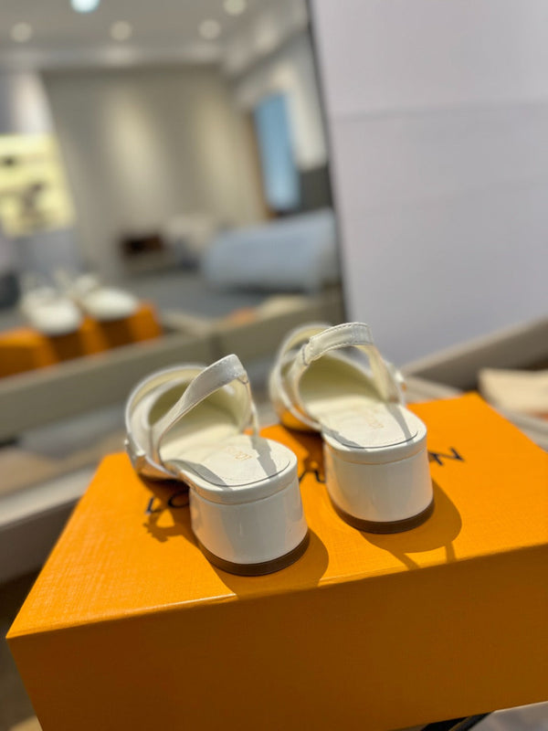 LV Romy Slingback Pumps White Patent Leather 893594