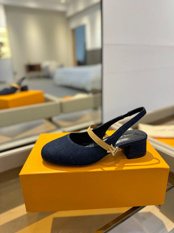 LV Romy Slingback Pumps Blue Denim 893591