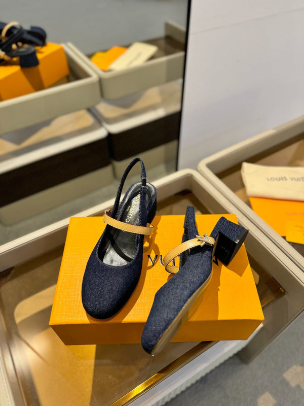 LV Romy Slingback Pumps Blue Denim 893591