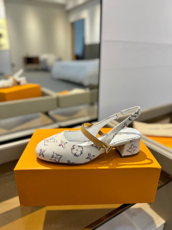 LV Romy Slingback Pumps White Multicolore Monogram Canvas 893590