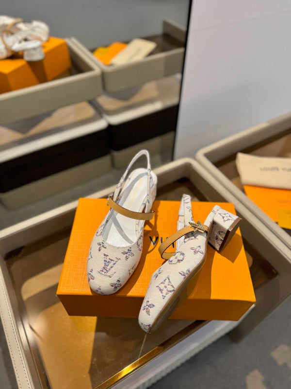 LV Romy Slingback Pumps White Multicolore Monogram Canvas 893590