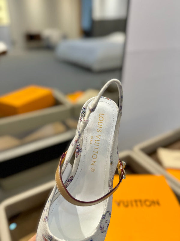 LV Romy Slingback Pumps White Multicolore Monogram Canvas 893590