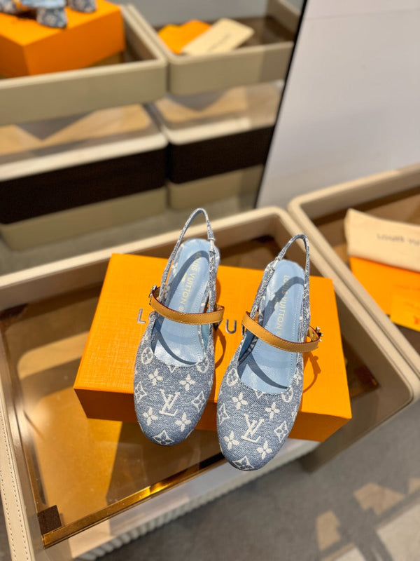 LV Romy Slingback Pumps Blue Monogram Canvas 893589
